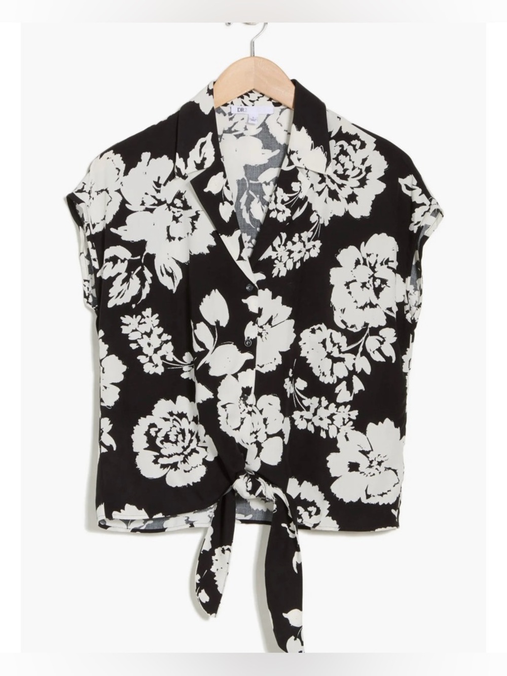 New DR2 by Daniel Rainn Women's Tie Front Button Floral Camp Shirt Size XL